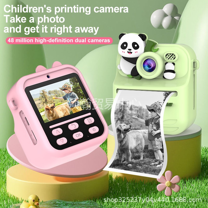 新款儿童相机热敏可打印直接出照片卡通数码相机高清双摄